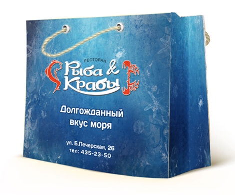 Дизайн упаковки (пакетов) для ресторана Рыба&Крабы